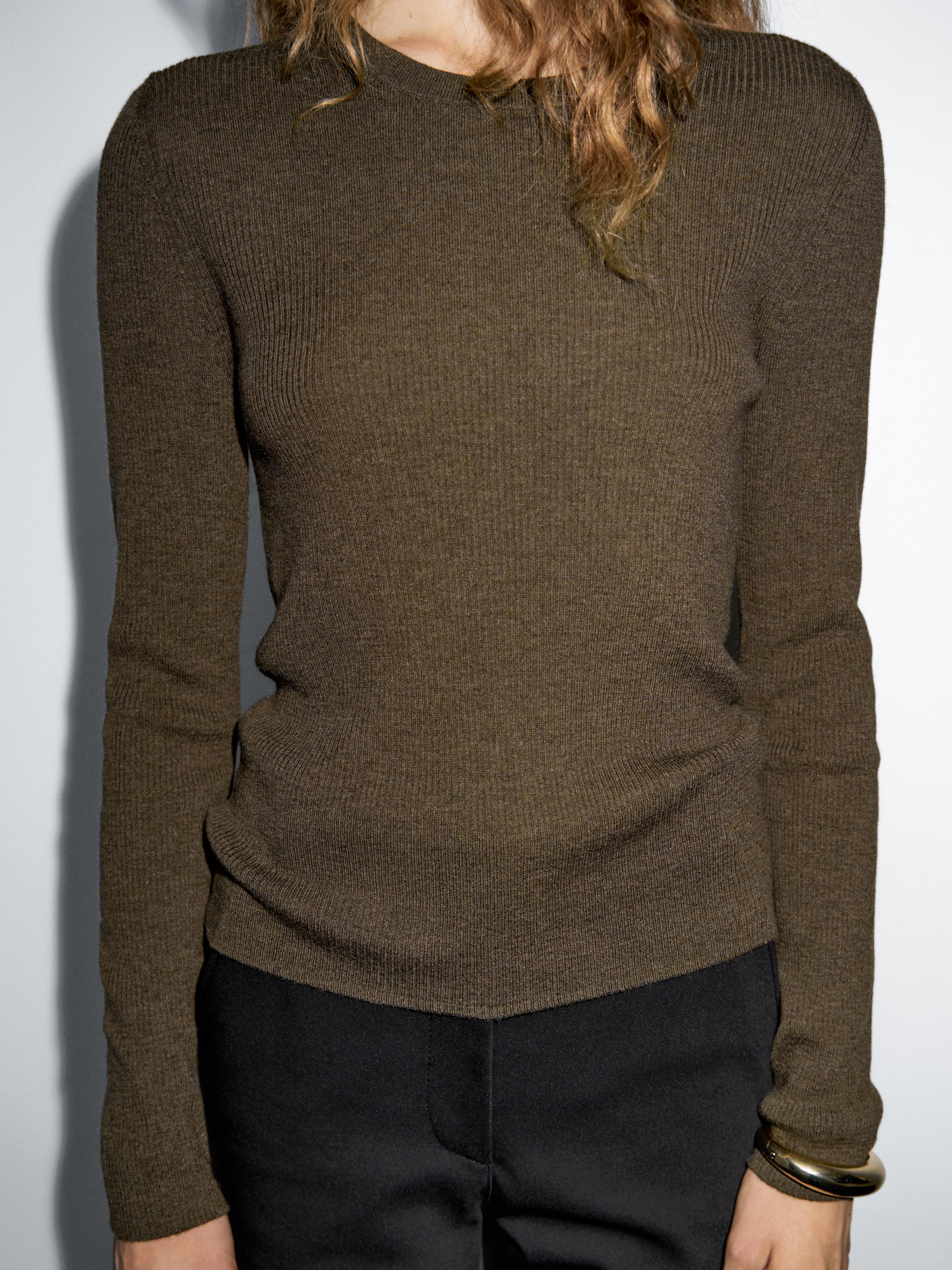 Ribbed knit wool blend sweater